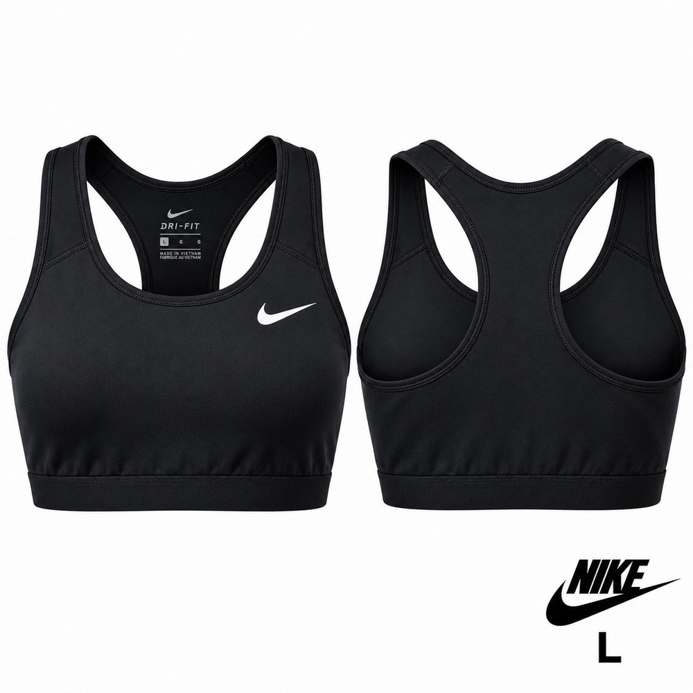 Nike Dri-FIT Swoosh Sports Bra Women's L Black Medium Support Racerback BV3900